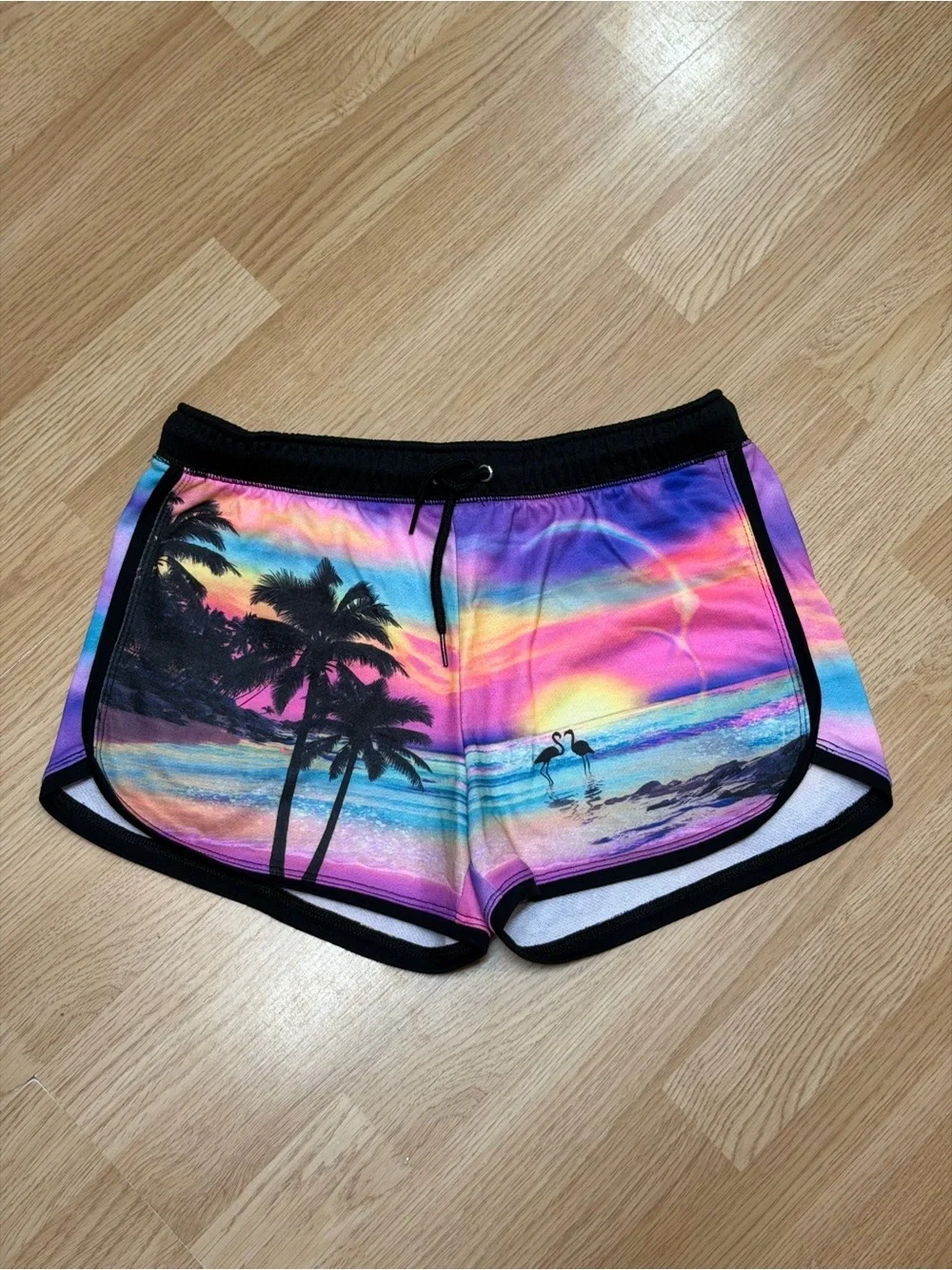 Justice Girls Tropical Sunset Flamingo Palm Tree Dolphin Shorts XL 16/18